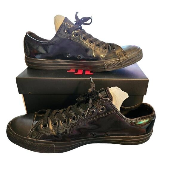 Converse All Star Chuck Taylor Tuxedo Black Patent Leather Shoes. Sz M10.5 W12.5 - Picture 1 of 5
